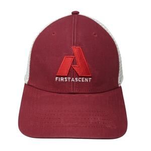 First Ascent Snapback Trucker Hat Red One Size Adjustable Mesh Back Cotton
